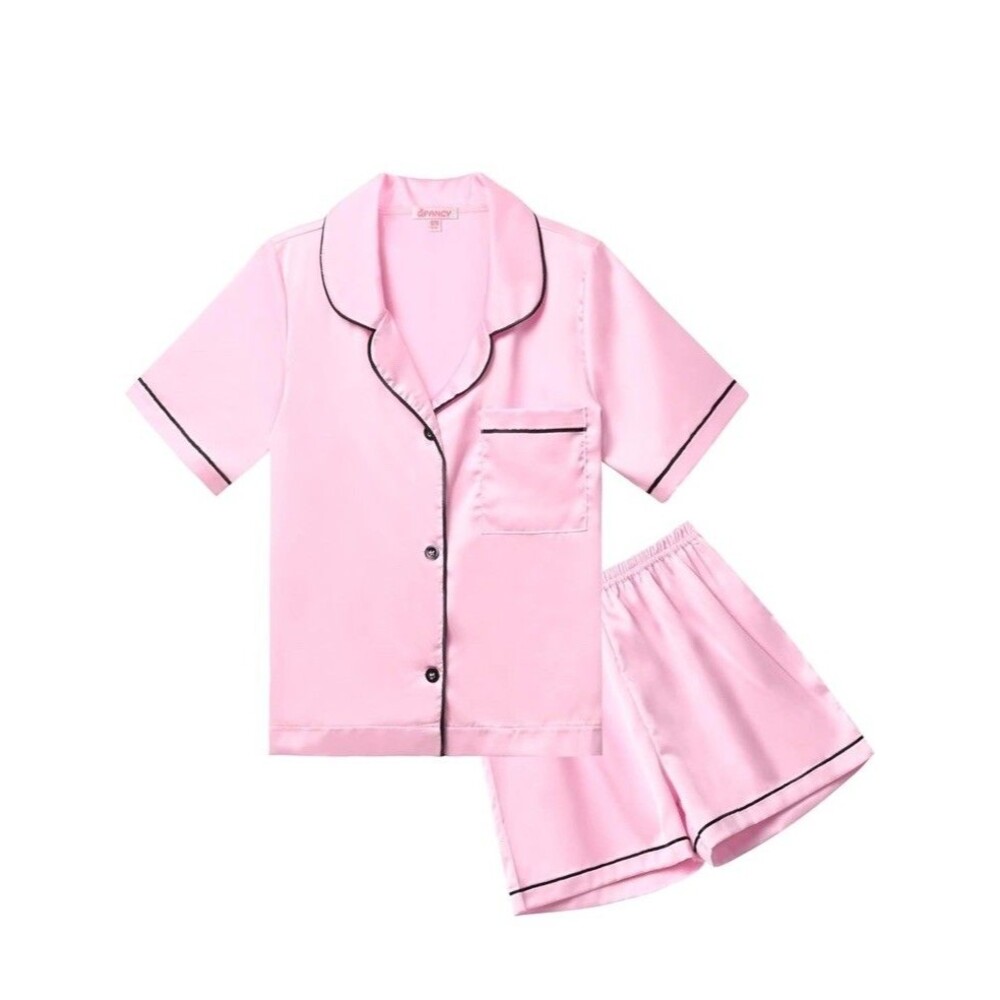 Girls Silk Satin Feel Pajama Set  Two Piece Fall Lounge Pjs Matching Sz 130 7/8